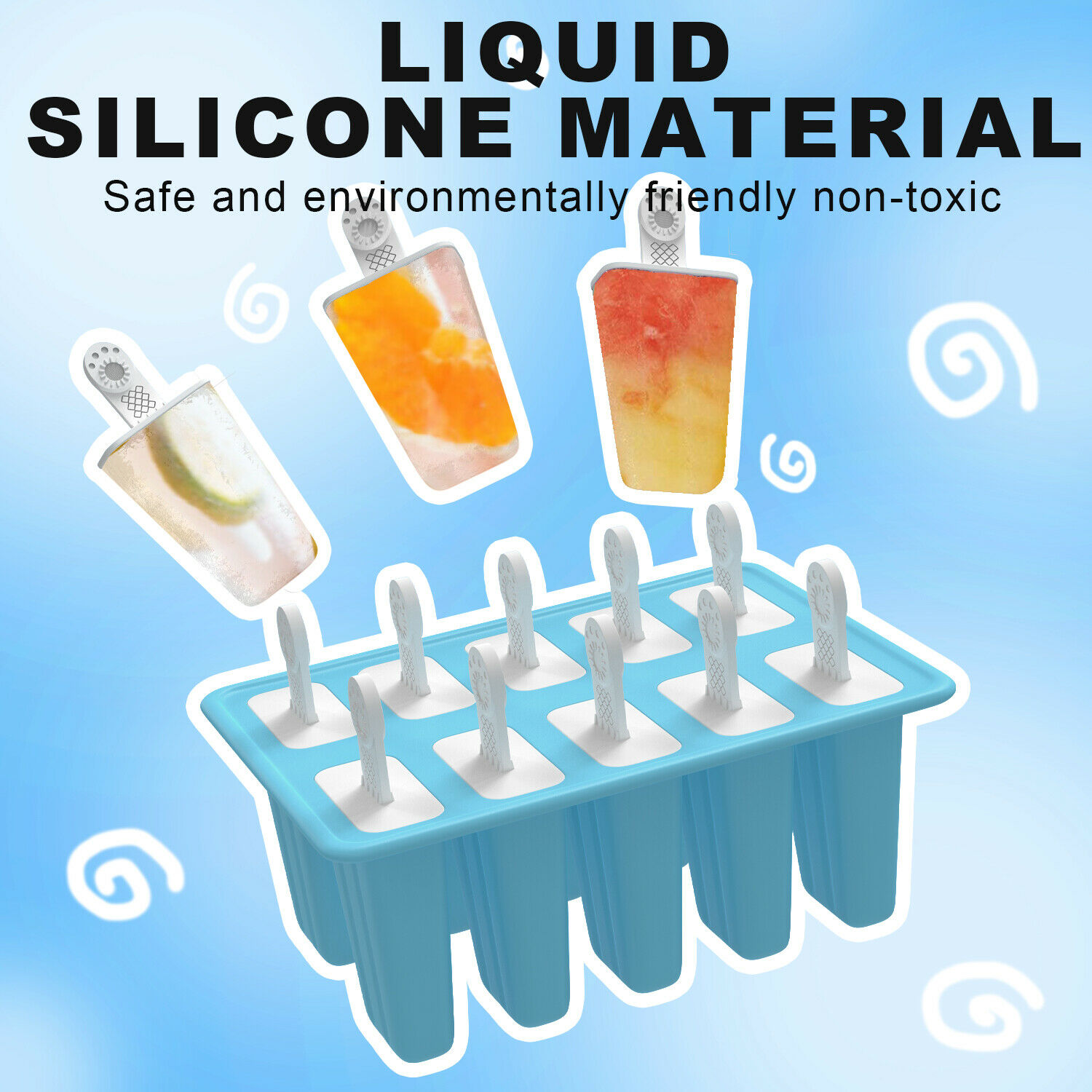 10 Cell Ice Cream Popsicle Frozen Mold Silicone Pop Maker/6 Cell Ice Cube Moulds - Fresh Stock Dated October 2025