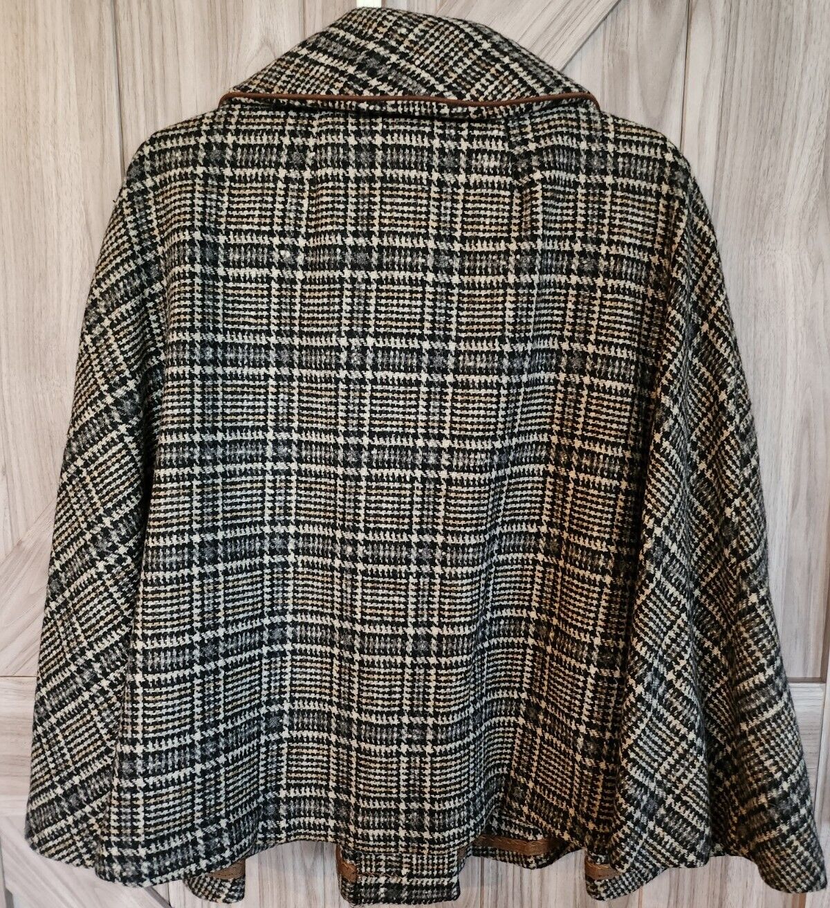 Personal Women Vintage Wool Brown Black Plaid Collared Buttoned Capelet Poncho - Fresh Stock Dated October 2025