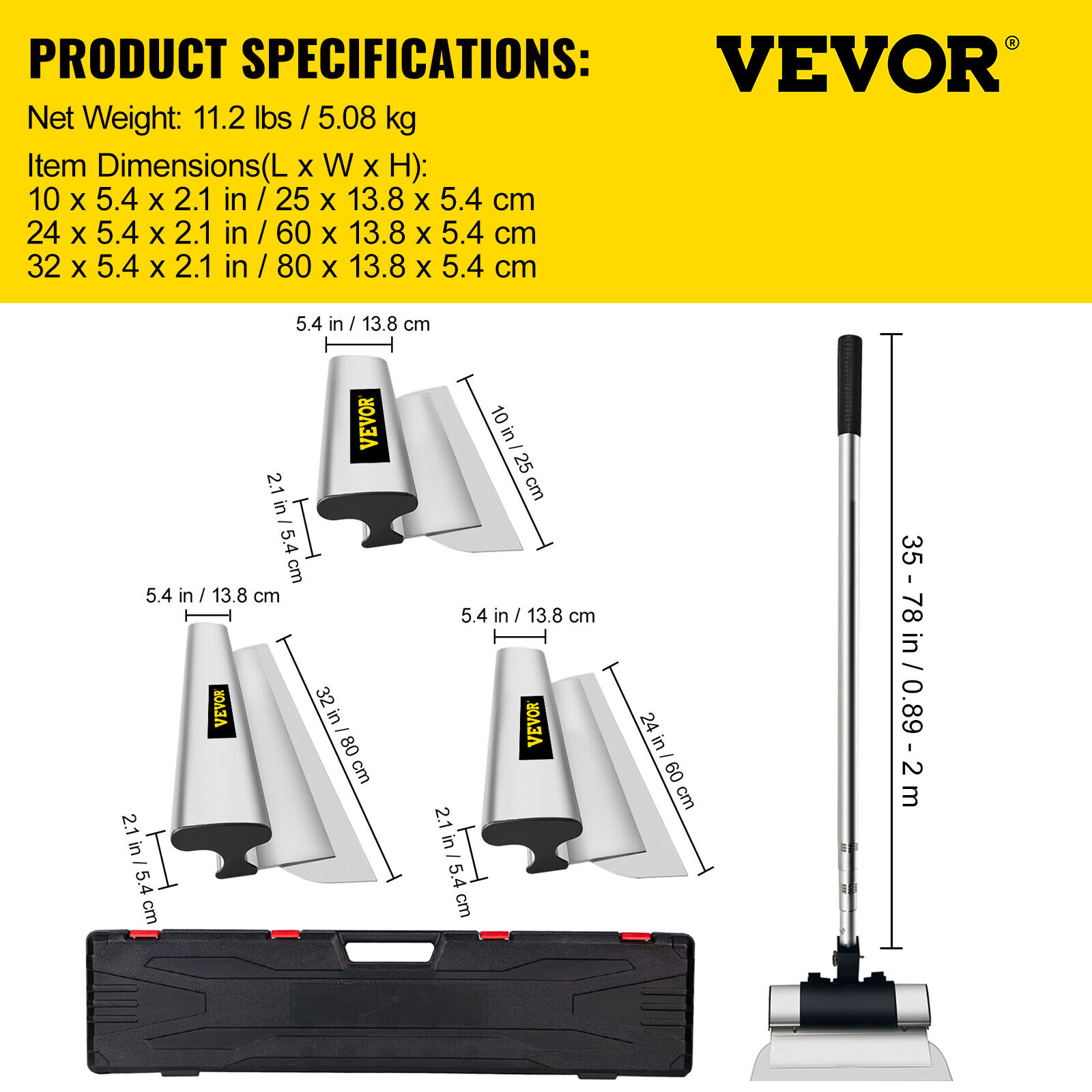 VEVOR Drywall Composite Skimming Blade Set Knife Combo 10/24/32in 35-78
