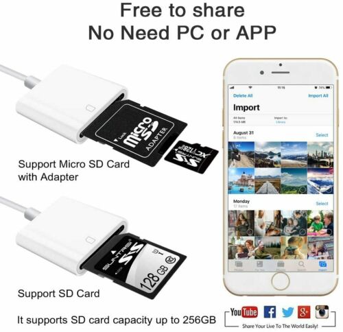 SD Card Camera Reader Adapter Micro SD/TF For iPhone 12 11 XS XR 7 8 Plus iPad - Fresh Stock Dated October 2025