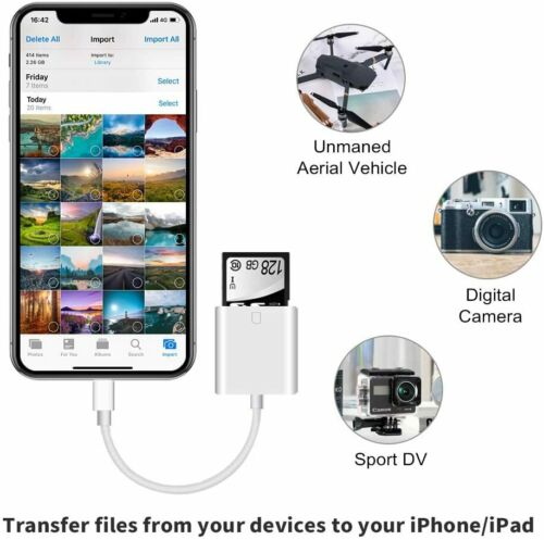 SD Card Camera Reader Adapter Micro SD/TF For iPhone 12 11 XS XR 7 8 Plus iPad - Fresh Stock Dated October 2025