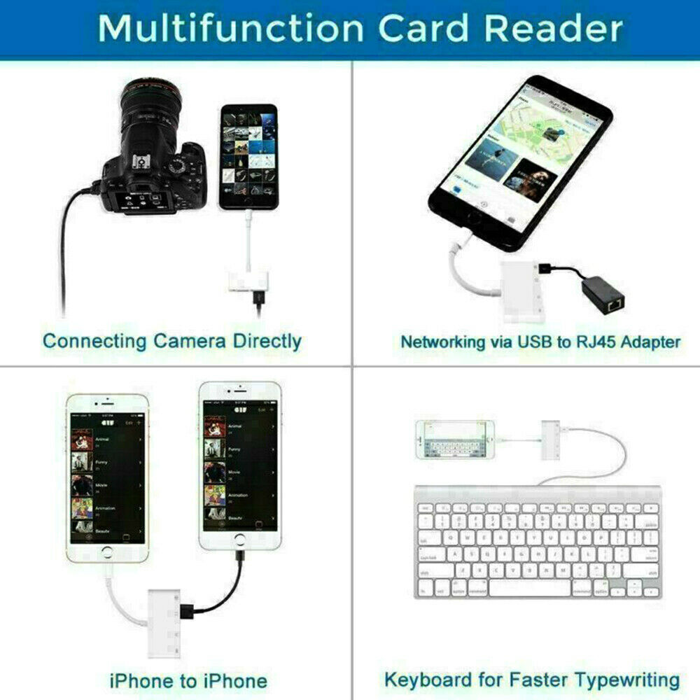 Portable 4 in 1 USB Camera SD TF Card Reader Adapter For iPhone iPod iPad IOS 13 - Fresh Stock Dated October 2025