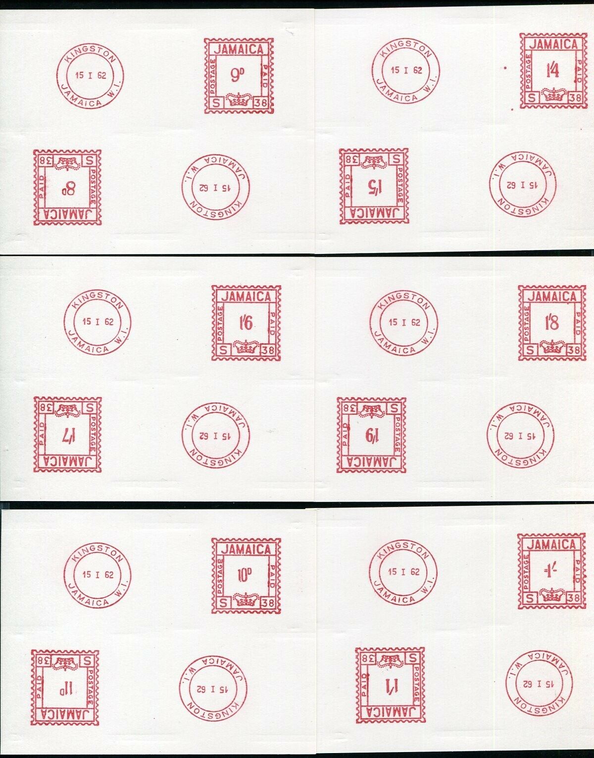JAMAICA METER MARKS PITNEY BOWES PROOF IMPRESSIONS 1962 - Fresh Stock Dated October 2025
