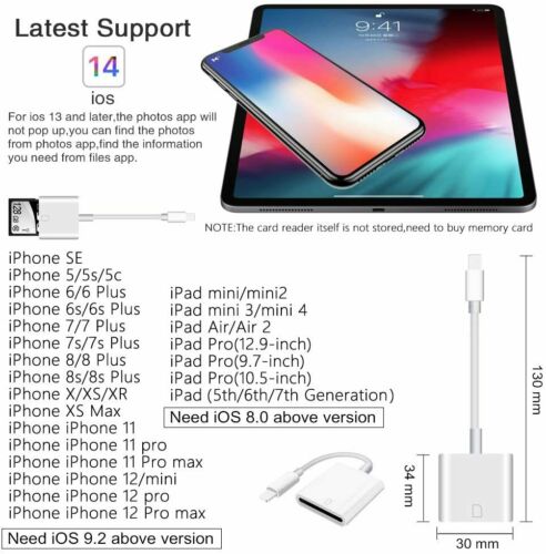 SD Card Camera Reader Adapter Micro SD/TF For iPhone 12 11 XS XR 7 8 Plus iPad - Fresh Stock Dated October 2025