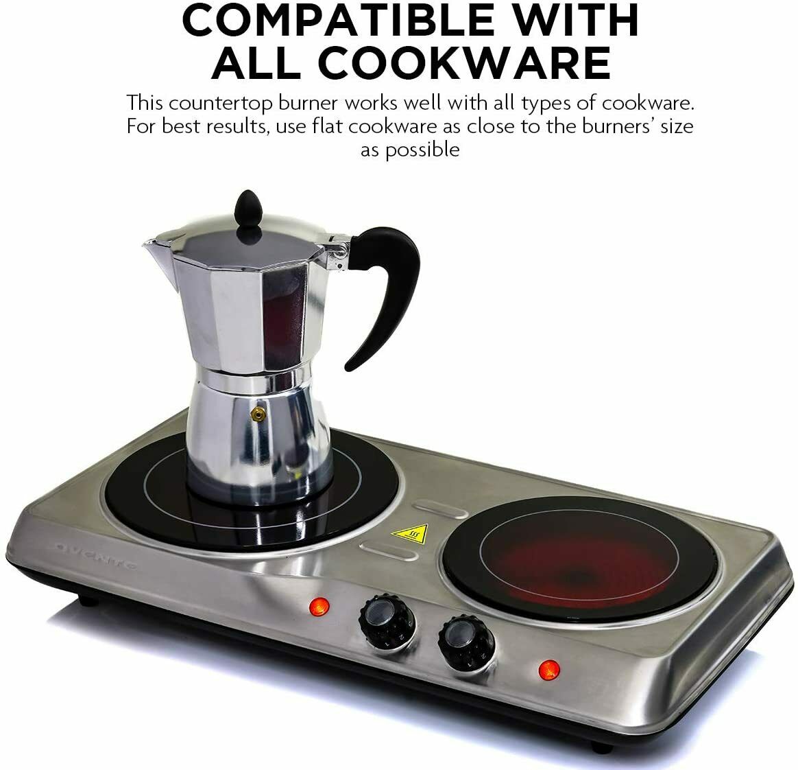 Ovente Electric Glass Infrared Burner 7 Inch Double Hot Plate Silver BGI102S - Fresh Stock Dated October 2025
