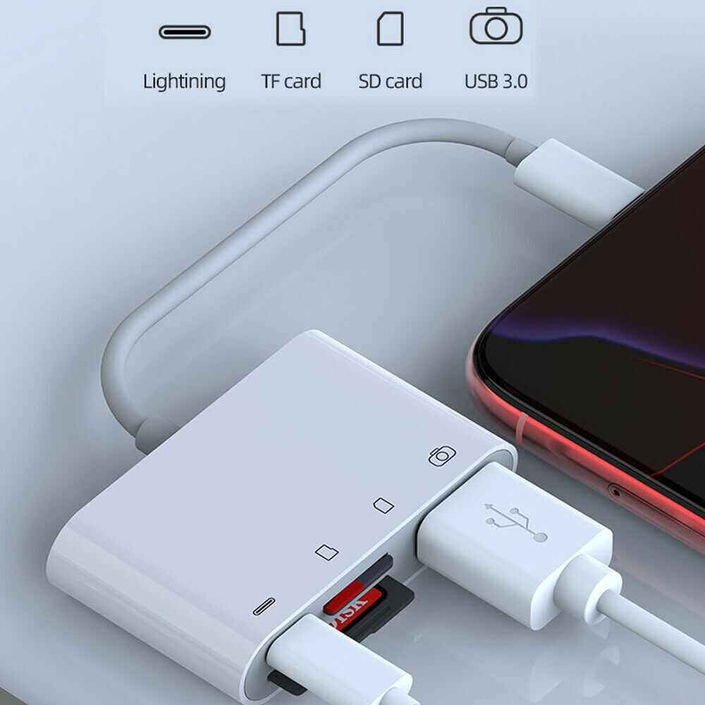 Portable 4 in 1 USB Camera SD TF Card Reader Adapter For iPhone iPod iPad IOS 13 - Fresh Stock Dated October 2025