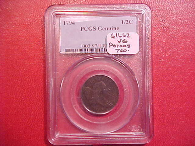 1794 HALF CENT - POROUS/CORRODED - PCGS GENUINE - VG DETAILS - SEE PICS! - G1662 - Fresh Stock Dated October 2025