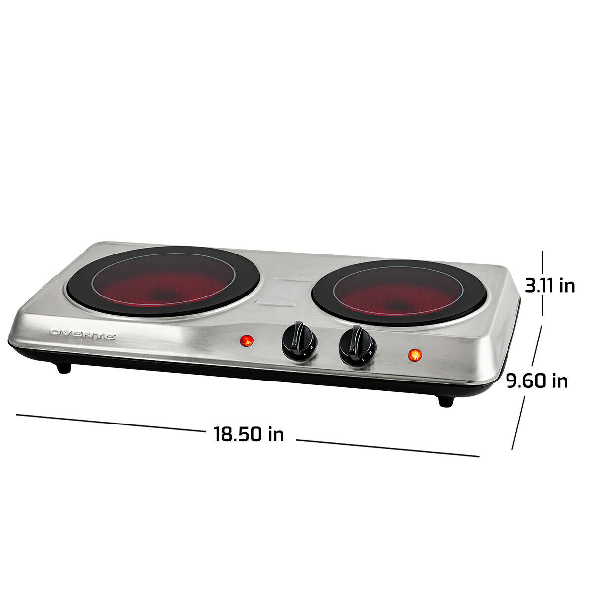 Ovente Electric Glass Infrared Burner 7 Inch Double Hot Plate Silver BGI102S - Fresh Stock Dated October 2025