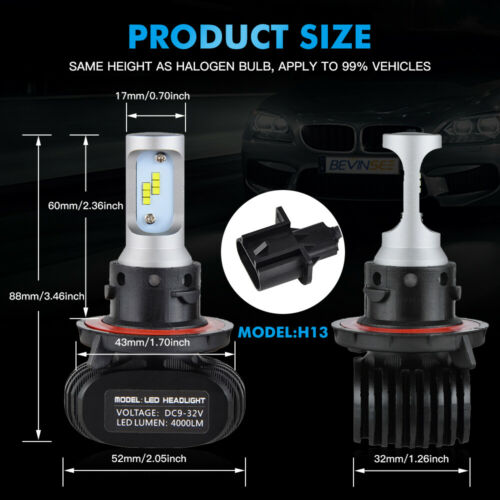 H13 9008 Fit Harley FXDF Fat Bob 2008-2017 LED Headlight Hi/Low Beam White Bulbs - Fresh Stock Dated October 2025