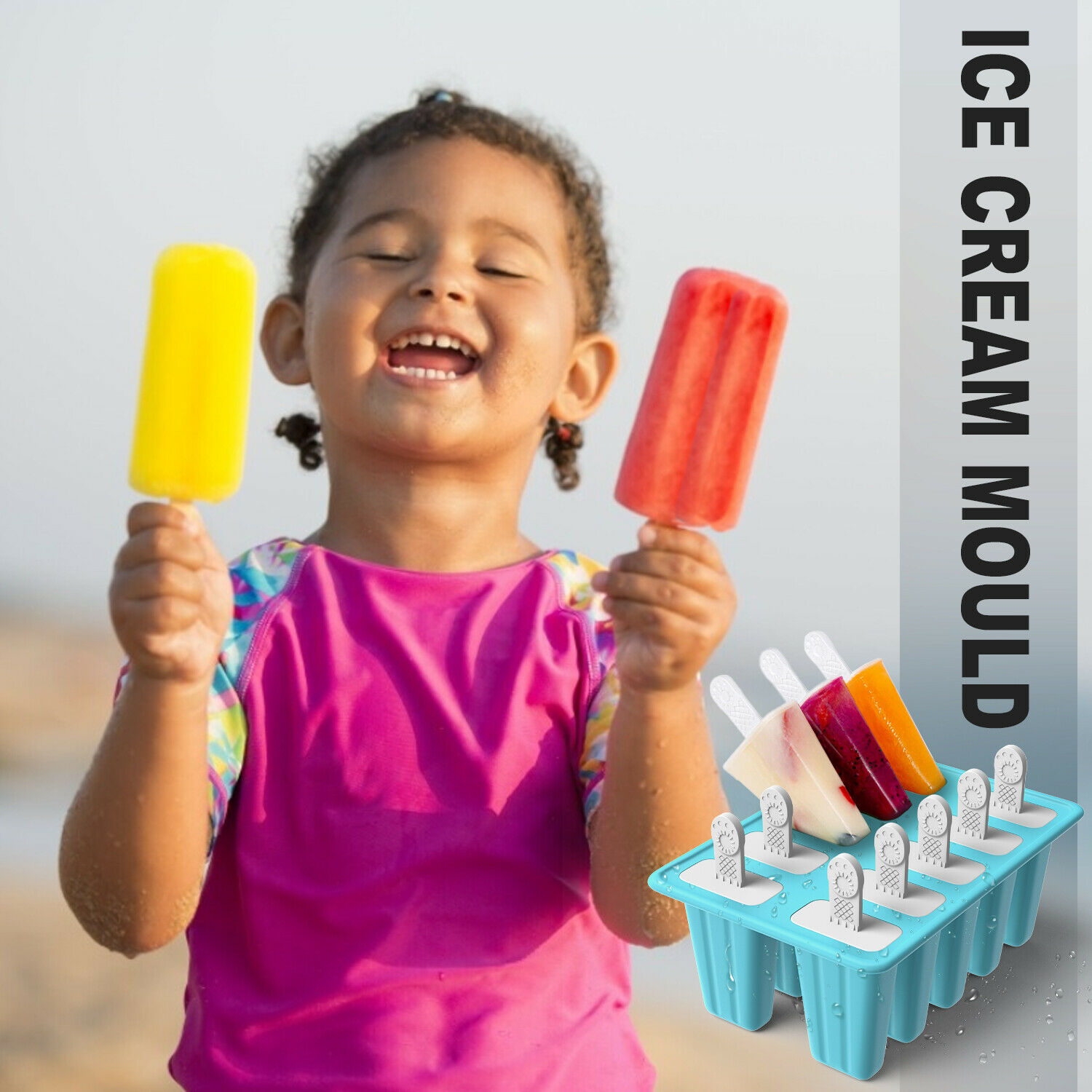 New Silicon 10Cell Ice Cream Mold DIY Frozen Popsicle Kitchen Ice Tray Cover Lid - Fresh Stock Dated October 2025