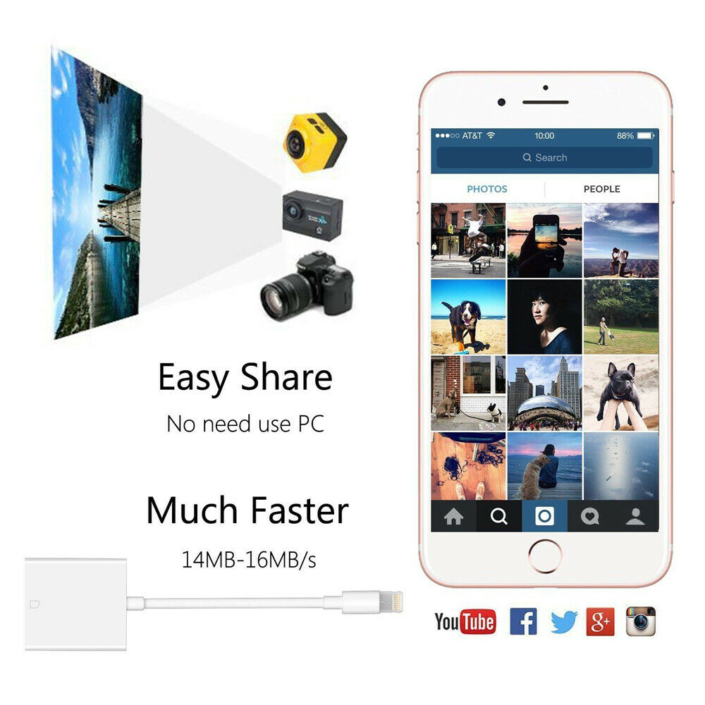 For Camera to SD TF Memory Card Adapter Reader for iPhone7 8 11 X XS XR iPad IOS - Fresh Stock Dated October 2025