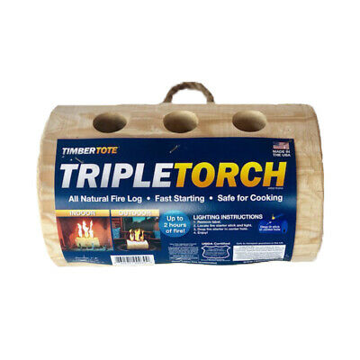 TimberTote TripleTorch One Log Campfire Fireplace Fire Wood Log with 3 Chimneys - Fresh Stock Dated October 2025