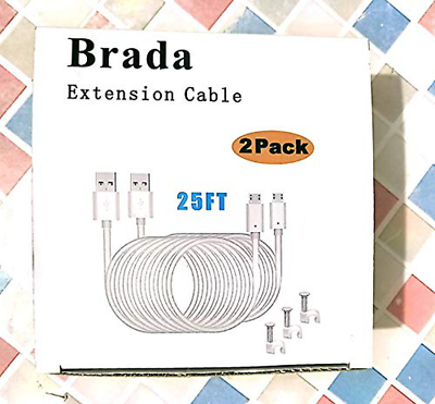 Brada 2Pack 25ft Micro USB Power Cord,Micro USB to USB Charging Cable,DC Power - Fresh Stock Dated October 2025