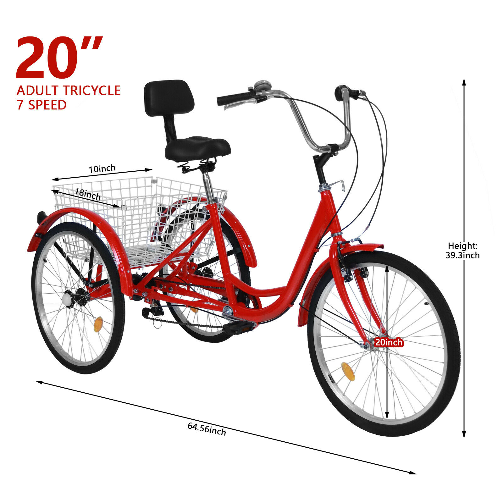 20/24/26inch Adult Tricycle 7 Speed 3-Wheel Adult Bicycle Trike w/Basket & Tools - Fresh Stock Dated October 2025