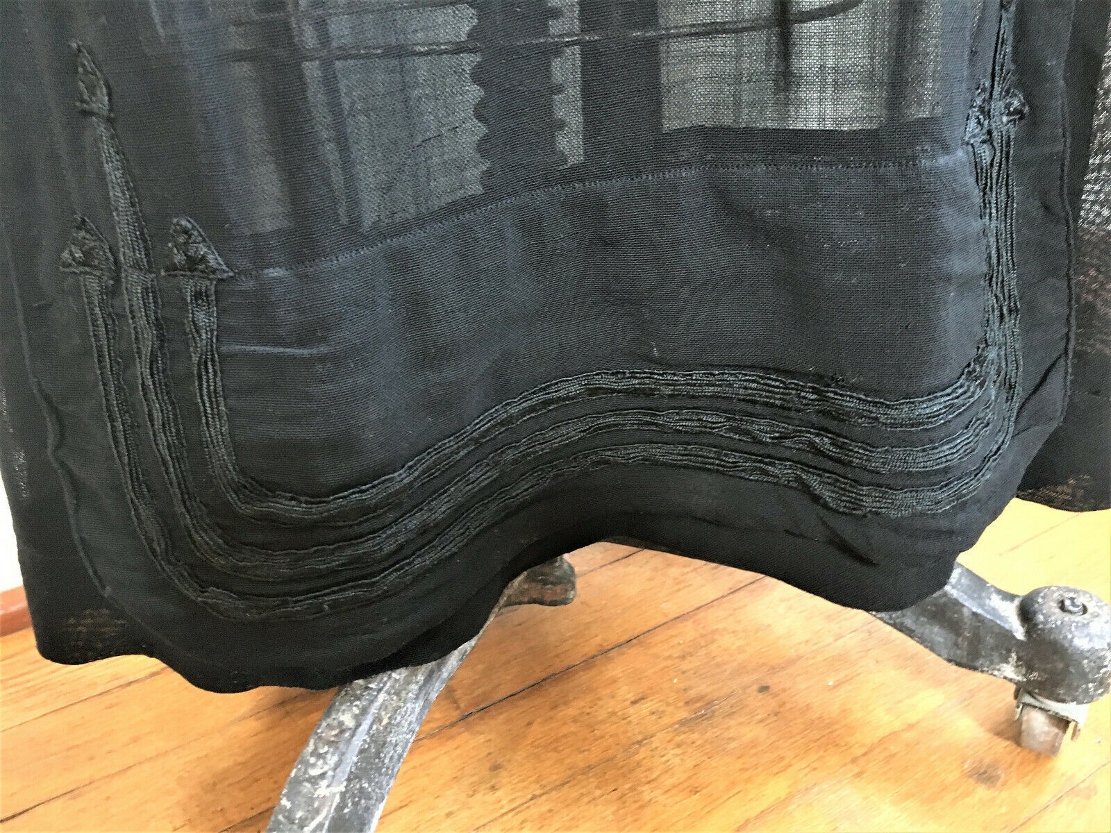 Antique Edwardian Black Skirt c1915 Wool Silk Trim Pleats Curved Overlay - Fresh Stock Dated October 2025