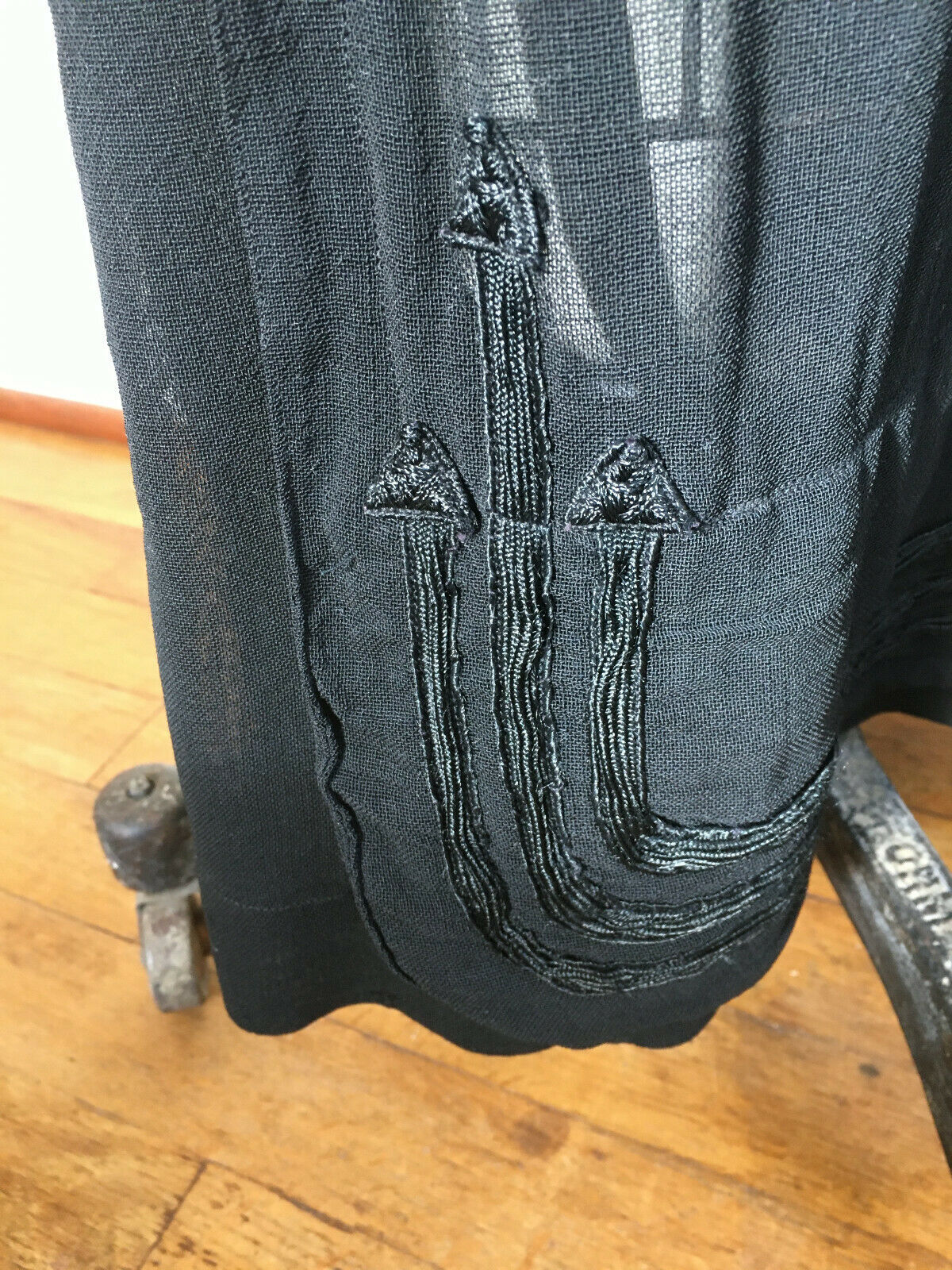 Antique Edwardian Black Skirt c1915 Wool Silk Trim Pleats Curved Overlay - Fresh Stock Dated October 2025