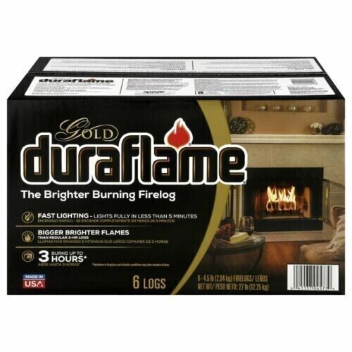 Duraflame Fire Logs 6 Pack - 4.5lb Bright Burning 3 Hour Burn Time Fast Lighting - Fresh Stock Dated October 2025