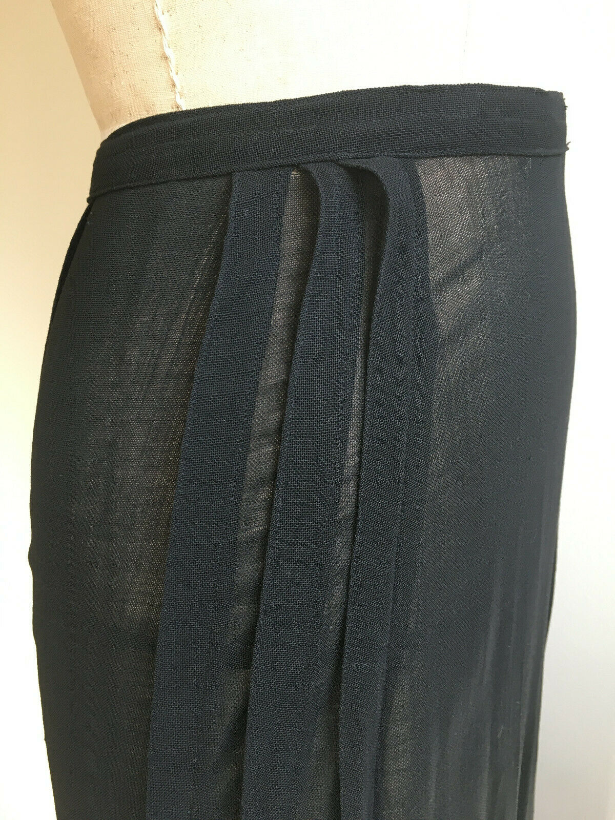 Antique Edwardian Black Skirt c1915 Wool Silk Trim Pleats Curved Overlay - Fresh Stock Dated October 2025
