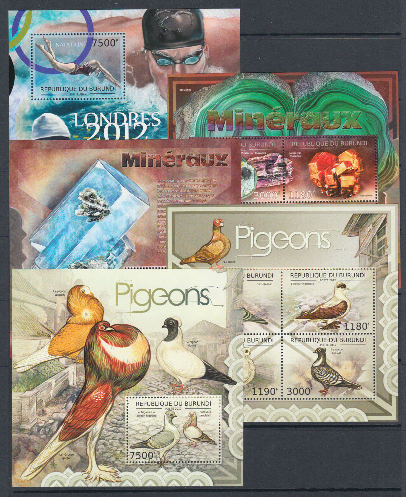 Burundi Sc 1153-1190 MNH. 2012 Topicals, long set of 38 souvenir sheets, VF. - Fresh Stock Dated October 2025