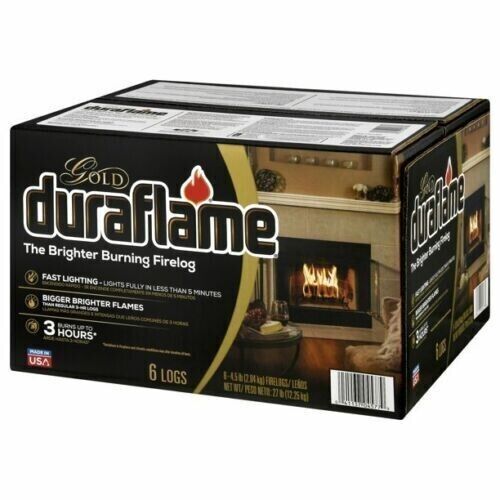 Duraflame Fire Logs 6 Pack - 4.5lb Bright Burning 3 Hour Burn Time Fast Lighting - Fresh Stock Dated October 2025