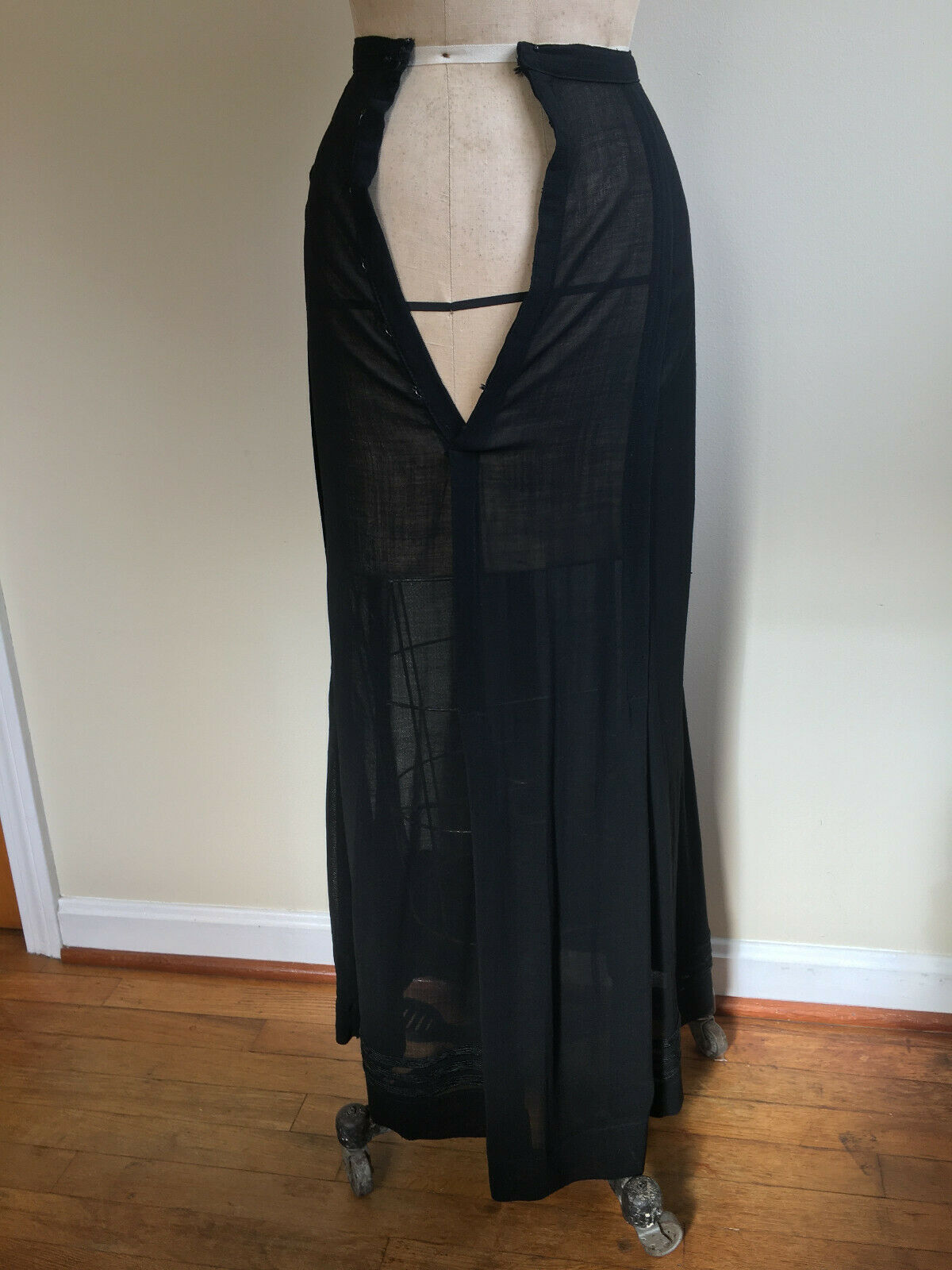 Antique Edwardian Black Skirt c1915 Wool Silk Trim Pleats Curved Overlay - Fresh Stock Dated October 2025