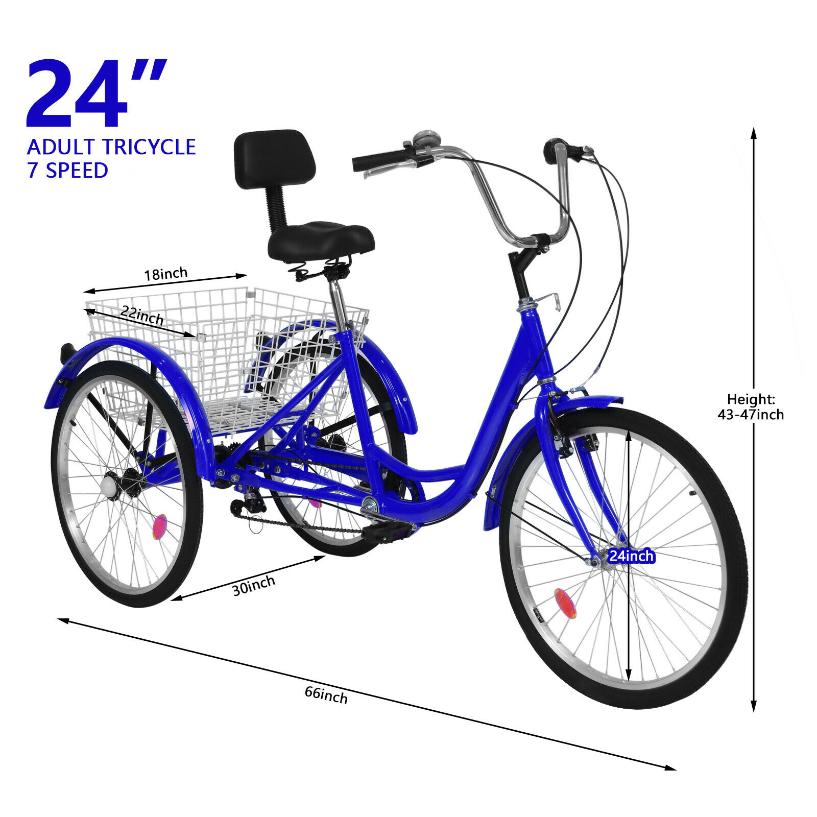 20/24/26inch Adult Tricycle 7 Speed 3-Wheel Adult Bicycle Trike w/Basket & Tools - Fresh Stock Dated October 2025