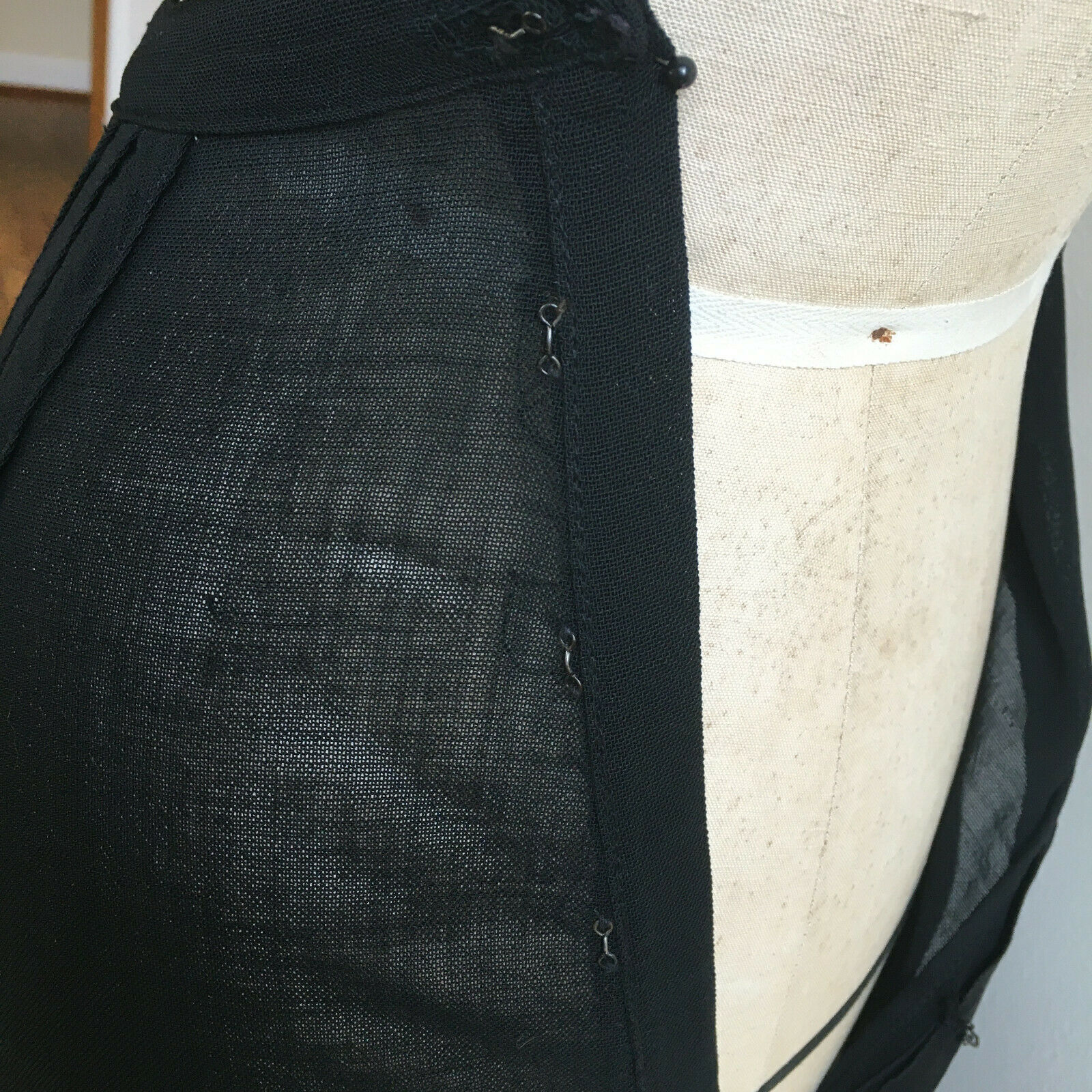 Antique Edwardian Black Skirt c1915 Wool Silk Trim Pleats Curved Overlay - Fresh Stock Dated October 2025