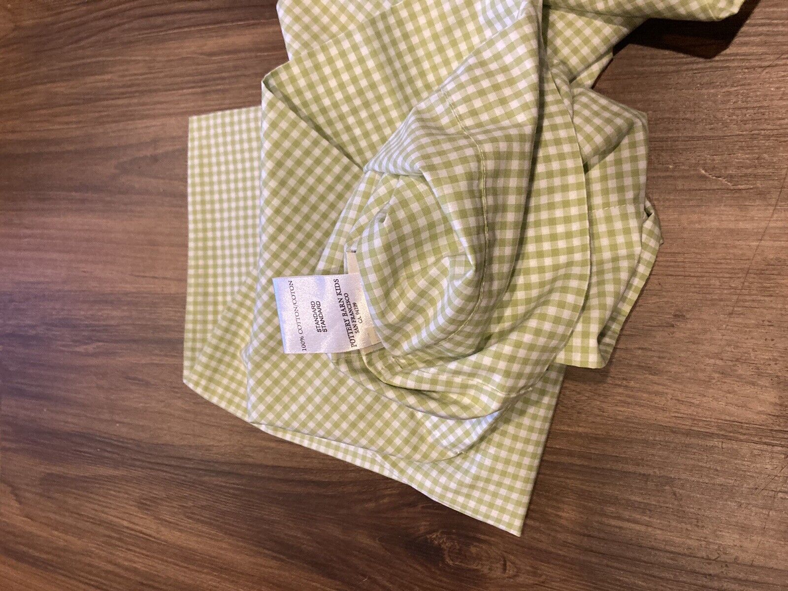 Pottery Barn Kids Gingham Standard Pillowcase Green White In Mint Used Condition - Fresh Stock Dated October 2025