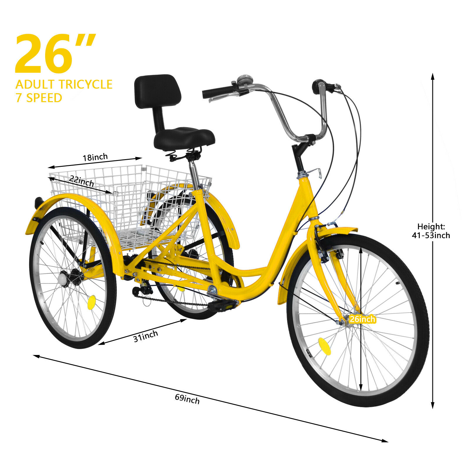 20/24/26inch Adult Tricycle 7 Speed 3-Wheel Adult Bicycle Trike w/Basket & Tools - Fresh Stock Dated October 2025