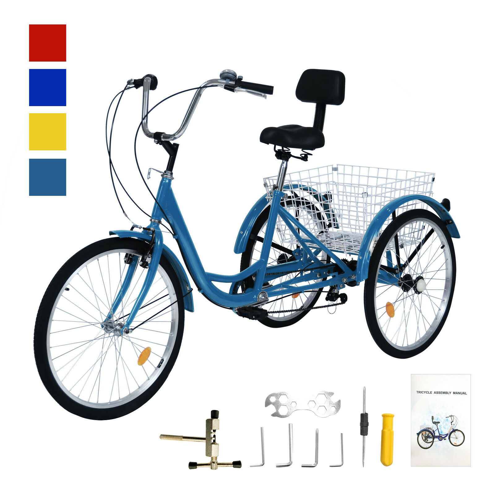 20/24/26inch Adult Tricycle 7 Speed 3-Wheel Adult Bicycle Trike w/Basket & Tools - Fresh Stock Dated October 2025
