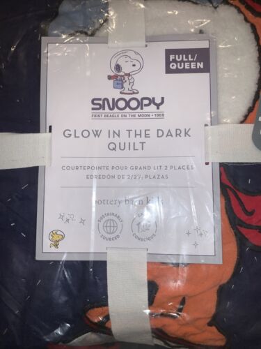 Pottery Barn Kids F/Q Quilt Snoopy Glow In The Dark W/2 Euro & 2 Std Shams - Fresh Stock Dated October 2025