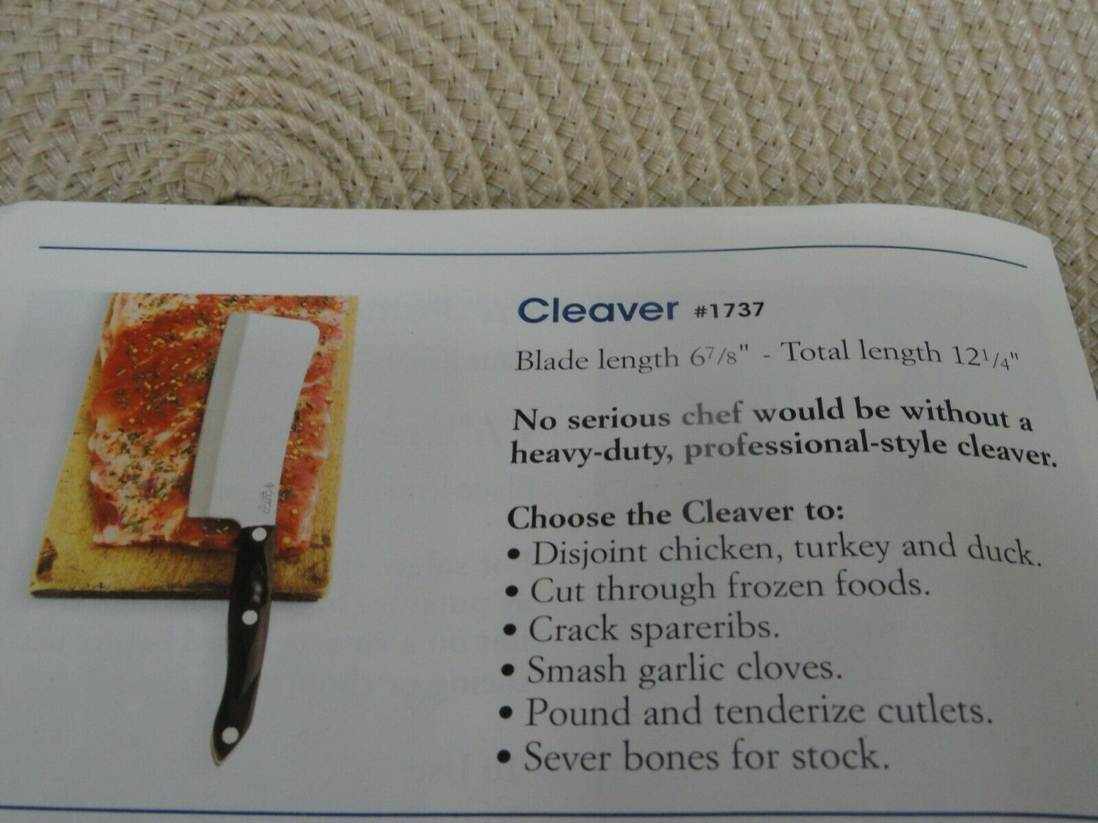 Cutco Black Handle # 1737 KD Cleaver - Fresh Stock Dated October 2025