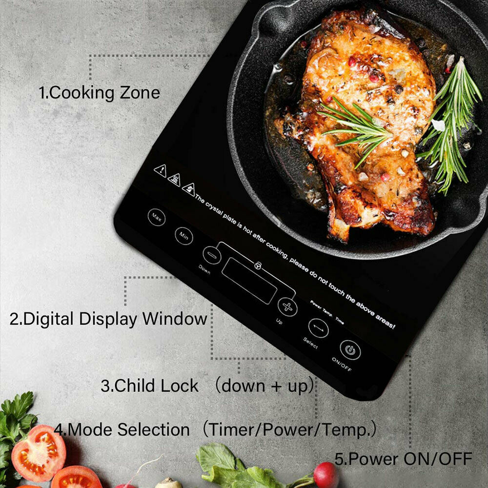 Digital Electric Single Induction Cooker 1800W Portable Burner Cooktop Hot Plate - Fresh Stock Dated October 2025