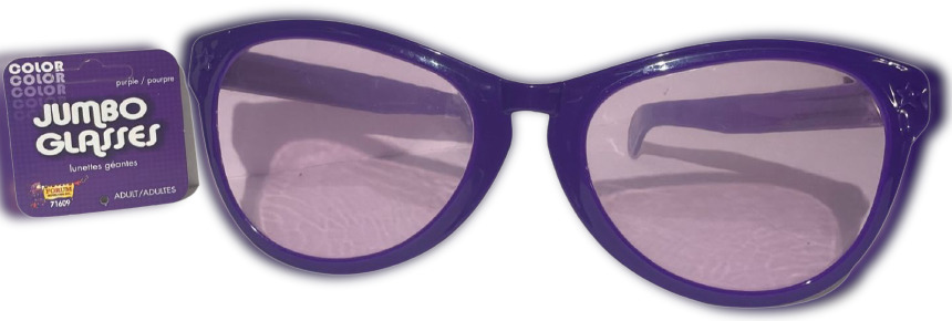 JUMBO PURPLE EYE FRAME GLASSES BIG Lenses Clown Nerd Funny Giant Joke Sunglasses - Fresh Stock Dated October 2025
