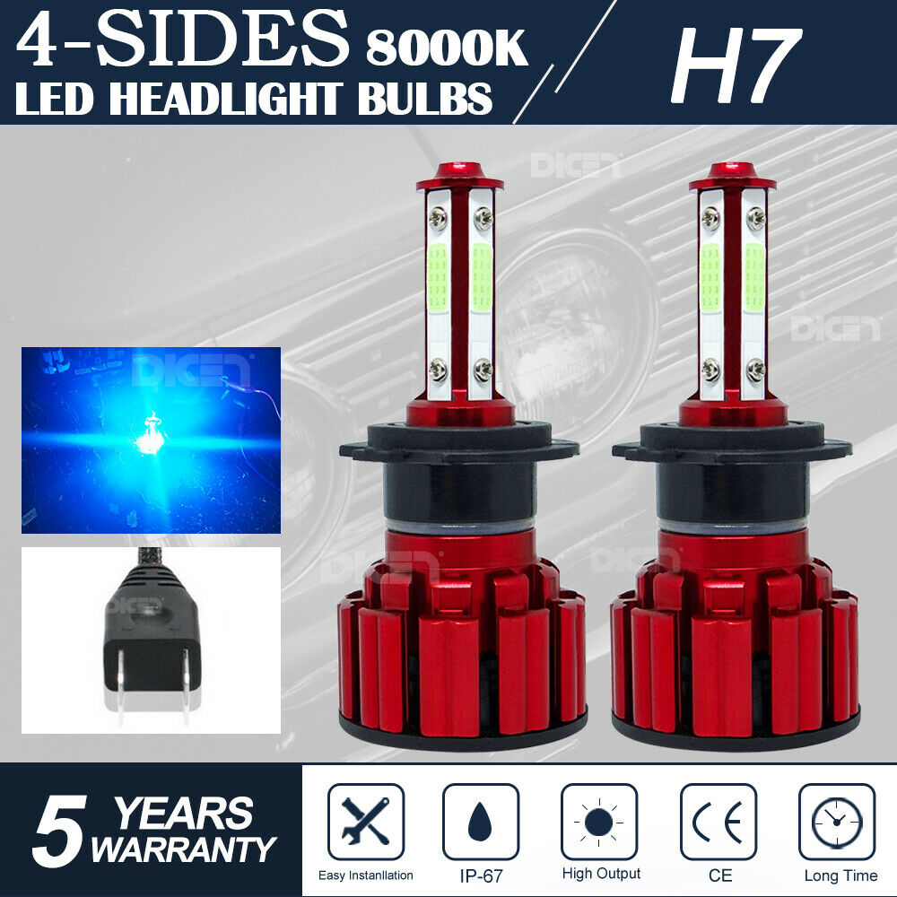 H7 LED Headlight Bulbs For Suzuki GSXR 1000 750 600 Hayabusa Hi Lo Beam Ice Blue - Fresh Stock Dated October 2025