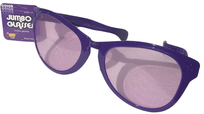 JUMBO PURPLE EYE FRAME GLASSES BIG Lenses Clown Nerd Funny Giant Joke Sunglasses - Fresh Stock Dated October 2025