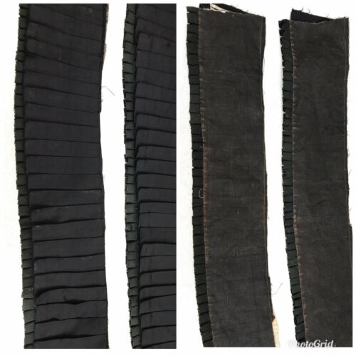 Antique 1880s Black Faille Bustle Skirt Parts Pleated Trim Handmade Ruched Panel - Fresh Stock Dated October 2025
