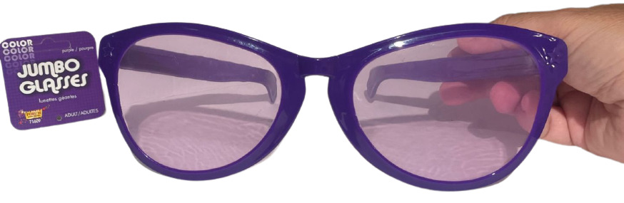 JUMBO PURPLE EYE FRAME GLASSES BIG Lenses Clown Nerd Funny Giant Joke Sunglasses - Fresh Stock Dated October 2025