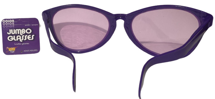 JUMBO PURPLE EYE FRAME GLASSES BIG Lenses Clown Nerd Funny Giant Joke Sunglasses - Fresh Stock Dated October 2025
