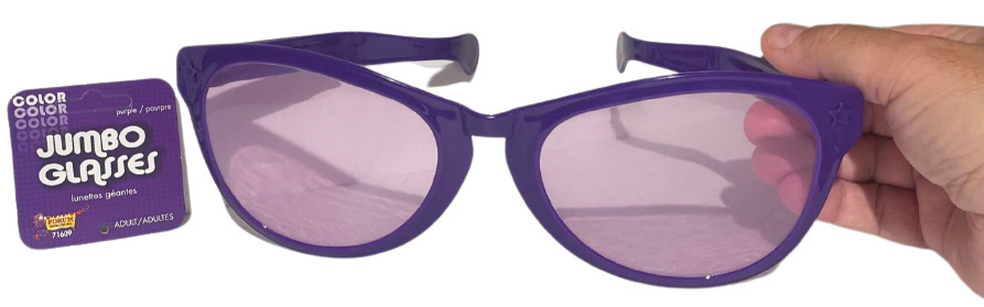JUMBO PURPLE EYE FRAME GLASSES BIG Lenses Clown Nerd Funny Giant Joke Sunglasses - Fresh Stock Dated October 2025