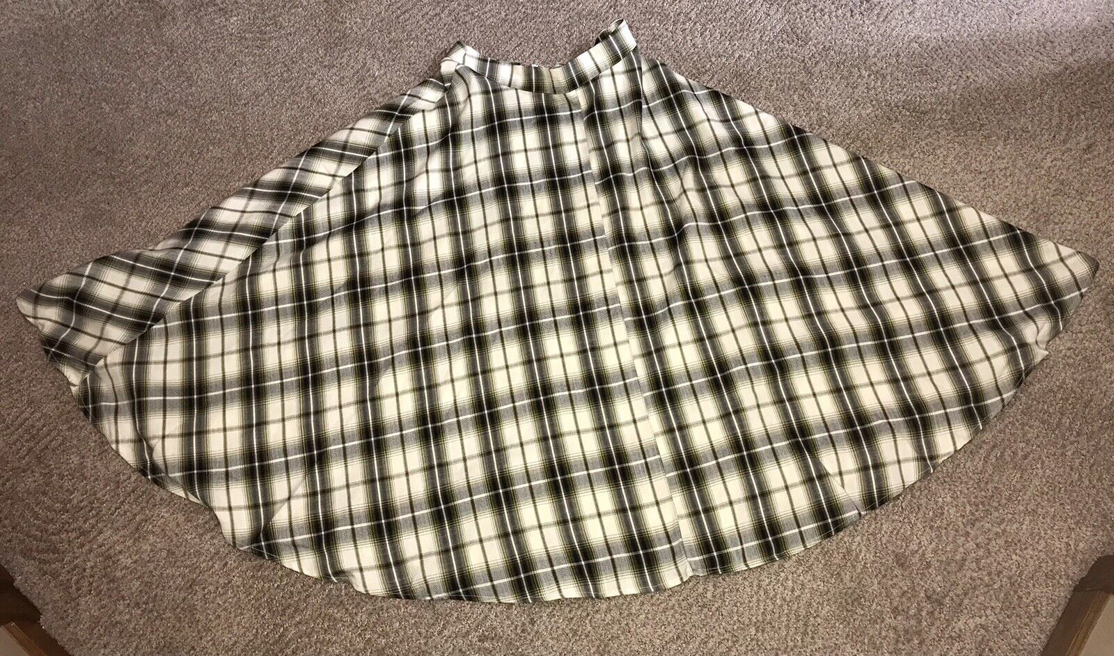 Vintage 1940s 1950s Style Black, Olive Green & White Plaid Swing Skirt XS / S - Fresh Stock Dated October 2025