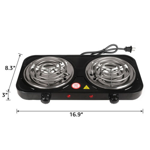 Electric Double Burner 2000W 110V Hot Plate Portable Camping Dorm Stove Cooker - Fresh Stock Dated October 2025