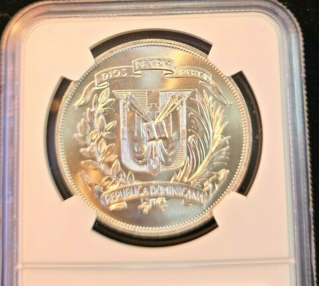 1974 DOMINICAN REPUBLIC SILVER 1 PESO CENTRAL AMERICAN GAMES NGC MS 65 GEM BU - Fresh Stock Dated October 2025