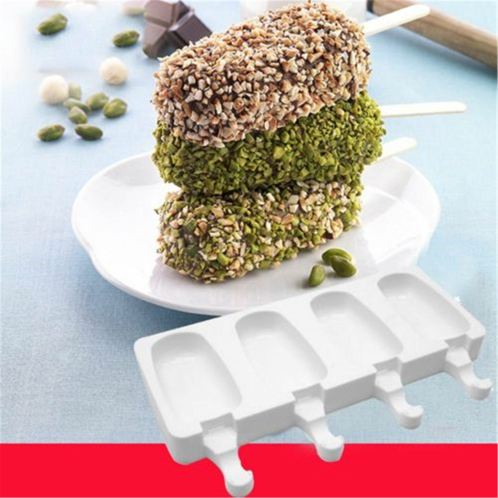 4 Cell Silicone Popsicle Mold 4 Cavity Frozen Ice Cream Mould Pop Lollipop Tray - Fresh Stock Dated October 2025