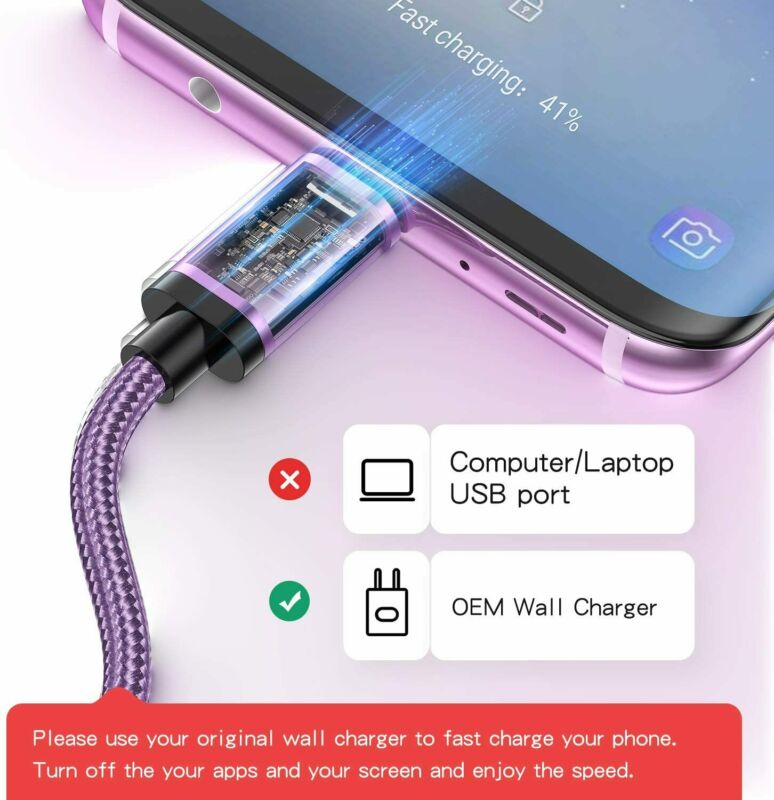 for Galaxy S9 Charger, Benicabe (2-Pack 3FT) USB 2 Pack (2*3FT), Lilac purple - Fresh Stock Dated October 2025