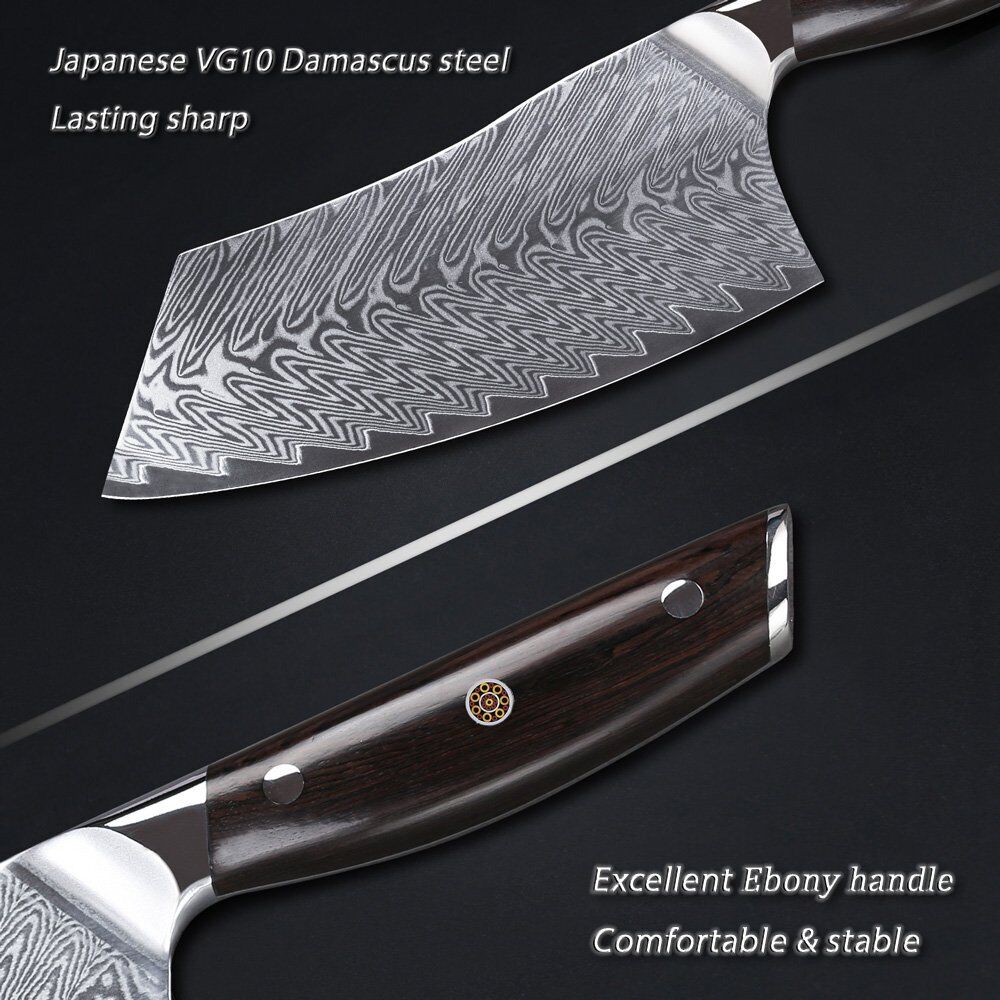 TURWHO 7inch Cleaver Knife 67-Layer Japanese VG10 Damascus Steel Chef Knives - Fresh Stock Dated October 2025