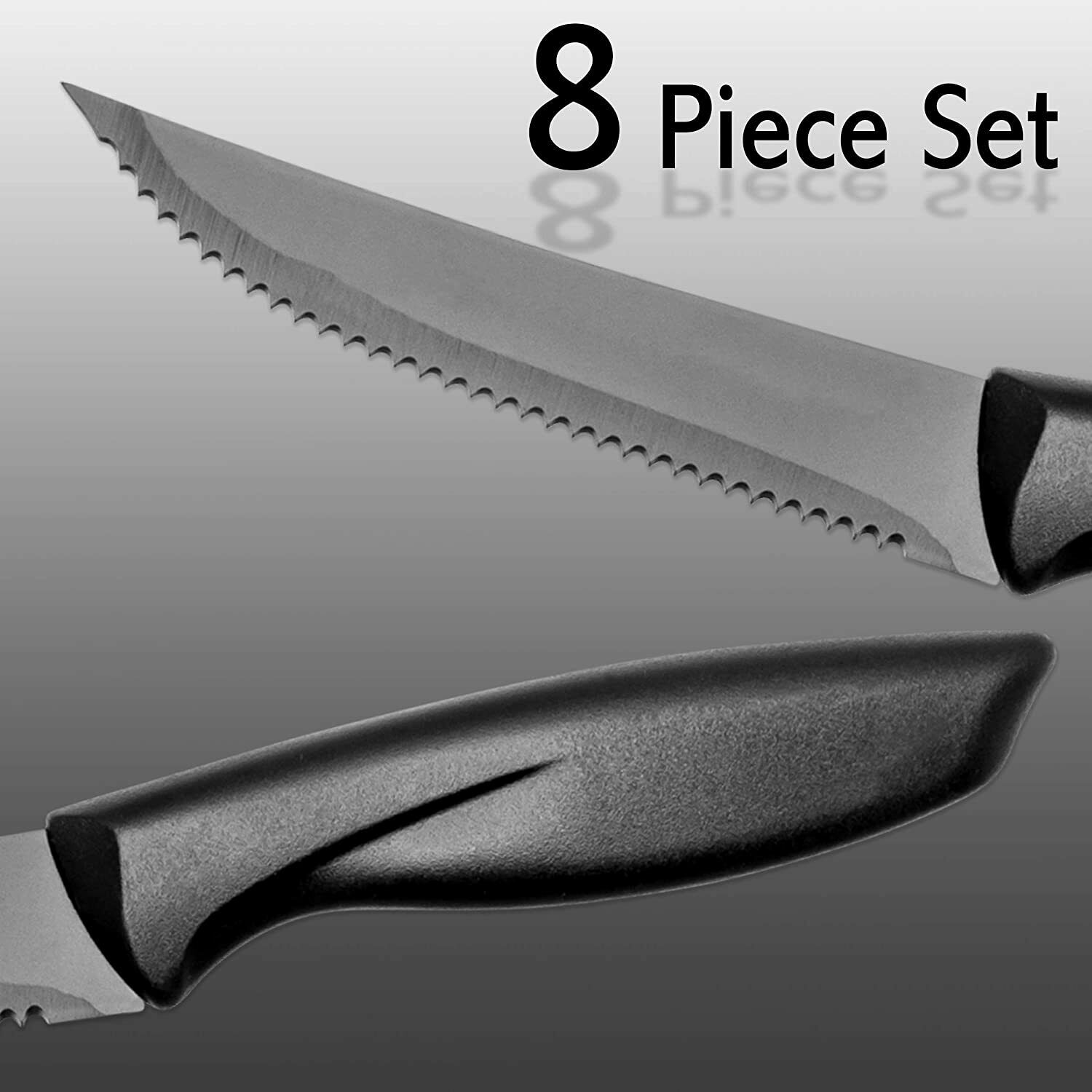 8 Piece Stainless Knife Set Professional Serrated Steak Knives Kitchen Tools USA - Fresh Stock Dated October 2025