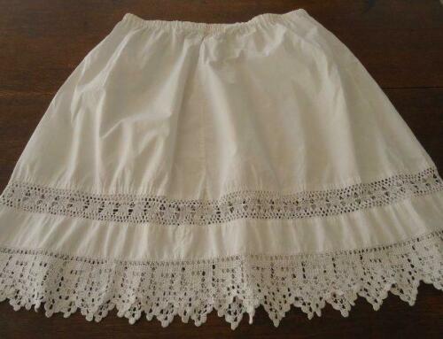 Vintage Victorian Cotton Slip Skirt Handmade Crochet Turtle Lace White - Fresh Stock Dated October 2025