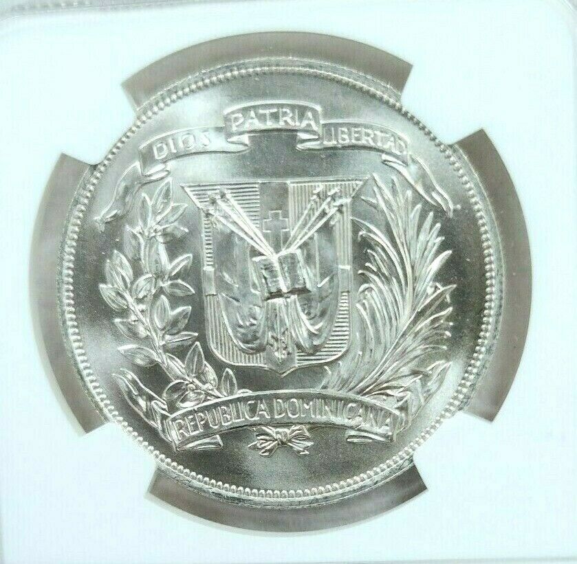 1974 DOMINICAN REPUBLIC SILVER 1 PESO CENTRAL AMERICAN GAMES NGC MS 65 GEM BU - Fresh Stock Dated October 2025