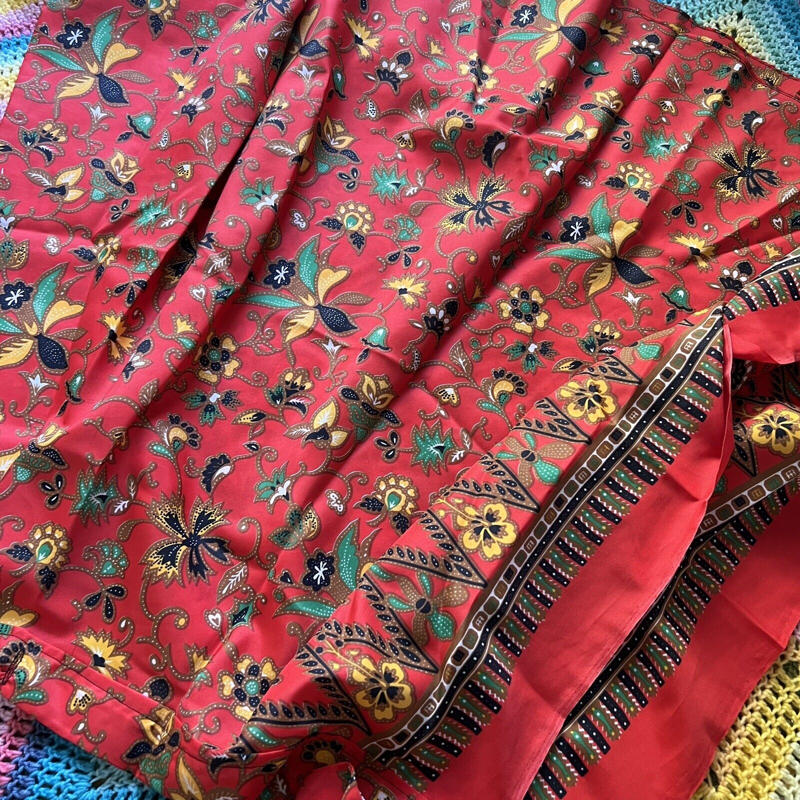 Vtg 70's Red Floral Wrap Skirt One Size - Fresh Stock Dated October 2025